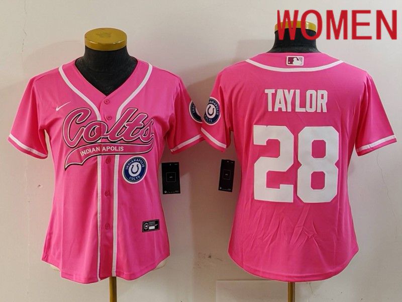Women Indianapolis Colts 28 Taylor Pink Joint Name 2024 Nike Limited NFL Jersey style 1
